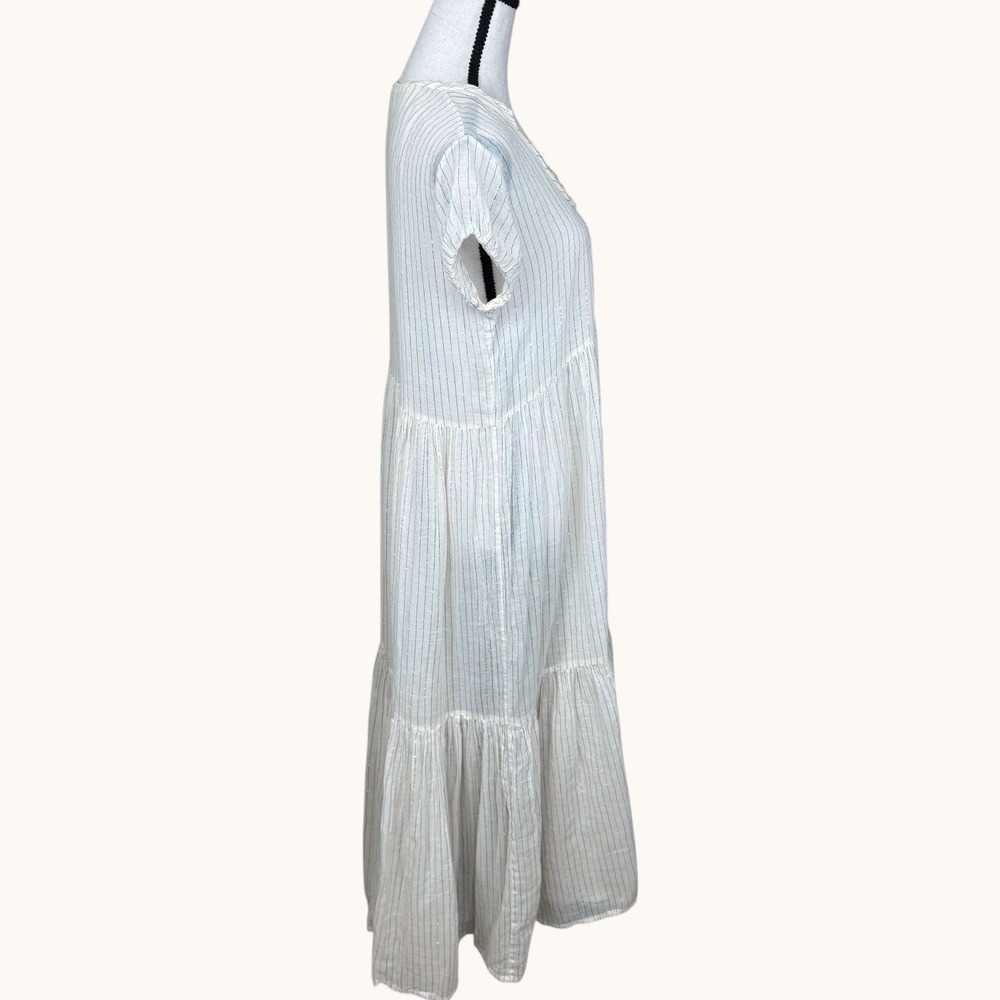 Matta Sabina Rainbow Ivory Midi Dress Multicolor Metallic Striped Cotton Small - Picture 10 of 13